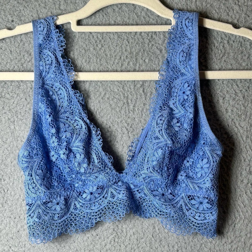 Victoria's Secret Bralette Womens Small Blue Longline Lace Plunge Bralette